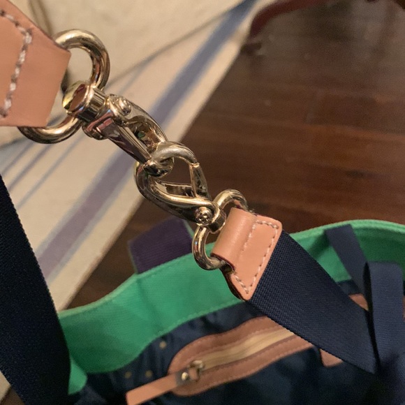 Kate Spade ♠️ BABY tote in green and navy blue cotton canvas EUC - Picture 6 of 14